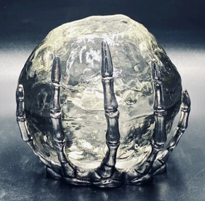 LOT(2) Cast Metal Skeleton Hand + Crystal Ball Tea Light Holder Round Snowball - Picture 1 of 24