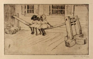The Joggling Board Helen Hyde Antique Children’s Etching Art Print 1918 to Frame - Picture 1 of 2