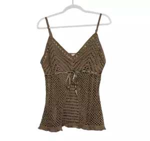 Vintage Y2K Crochet Babydoll Top XL Green Silk Fairy Boho Festival Hippie Beach - Picture 1 of 10