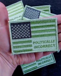 Lot of 10 POLITICALLY INCORRECT USA American Flag Patches ~ Green Hook & LOOP - Picture 1 of 6