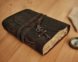 Genuine Leather Journal Vintage Rustic Leather Bound Journal  Deckle Edge Paper - Picture 1 of 43