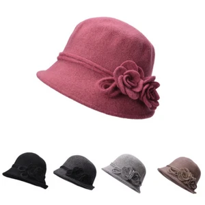 Frauen Retro Weiche Strick Wolle Cloche Eimer mit Seitlichen Blumenhut A466 - Bild 1 von 72