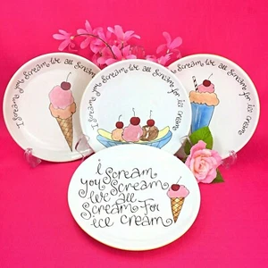 Pottery Barn Set of 4 Different Colorful Ice Cream Stoneware Dessert Plates - Picture 1 of 7