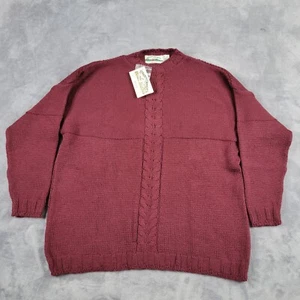 Aran Crafts Sweater Mens XXL Merino Wool Knit Fisherman Made in Ireland Maroon - Picture 1 of 12