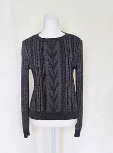 TopShop Womens Size 2 Metallic Silver Thread Black Sweater Long Sleeve - Picture 1 of 7