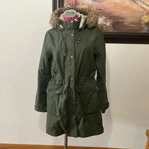Giacca donna Eddie Bauer Riley grande impermeabile pelliccia sintetica cappuccio tasche verde - Foto 1 di 16