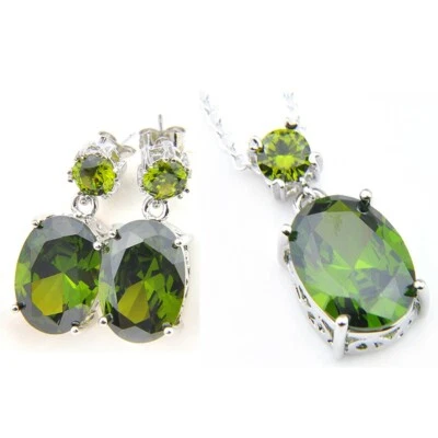 Preciosos conjuntos de joyas redondas ovaladas collares de plata de peridoto oliva Foto 1 de 4