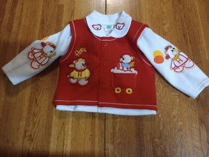 Neu Vintage Zweiteiler Shirt / Weste Baby Junge Party Bären rot bestickt Quietscher - Bild 1 von 8