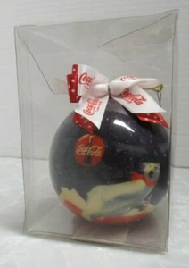 Vintage 1995 Coca-Cola Round Christmas Ornament - Polar Bear Skiing With Coke - Picture 1 of 7