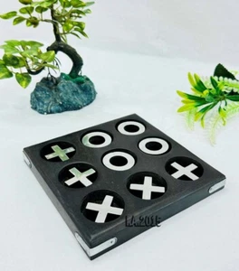 Black Handmade Wooden Tic Tac Toe Game for Kids Brass Color Noughts & Crosses St - Picture 1 of 5