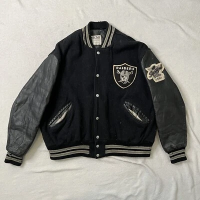 Vintage 80s 90s NFL Raiders Wool Leather Sleeve DeLong Varsity Jacket Medium 18 - Image 1 of 4