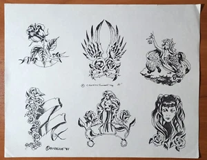 ORIGINAL Vintage 1981 Guideline LTD Shop Used Tattoo Flash Sheet Girls Cannone - Picture 1 of 13