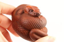 chinese old boxwood handmade snake figure statue collectable hand piece netsuke