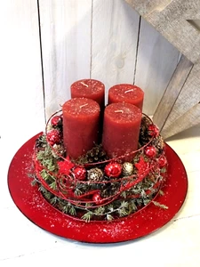 Adventskranz, Adventsgesteck, Teller rot, Weihnachten, rot - Bild 1 von 1