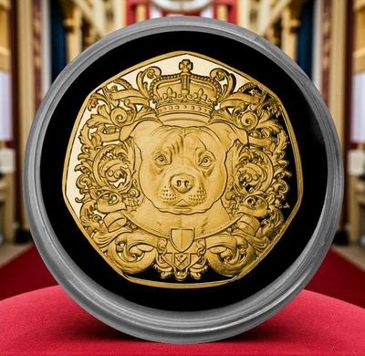 Moneda conmemorativa de oro de 24 quilates Staffordshire Bull Terrier en cápsula. Staffy/Perro Foto 1 de 4
