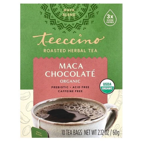 Té de hierbas tostado orgánico, chocolate con maca, sin cafeína, 10 bolsitas de té, 2,12 oz Foto 1 de 1