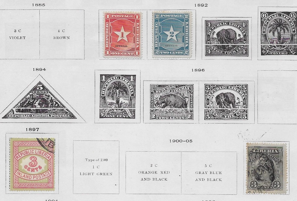 4 estampillas de Liberia de álbum antiguo de calidad 1892-1905 Foto 1 de 1