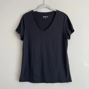 Quince Womens V-Neck Tee Black Size Large Cotton Modal T-Shirt Basic Minimalist - Picture 1 of 8