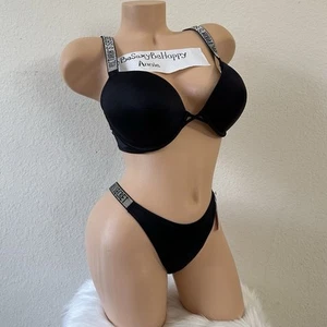 Victoria’s Secret Shine Strap Bombshell Push-up Brazilian Swim Set Black 34C ,M - Picture 1 of 11