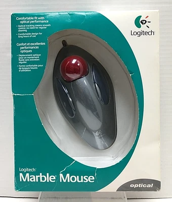 NEW Logitech Marble Optical Trackball Mouse Gray/Red (904360-0403) USB - Image 1 of 4