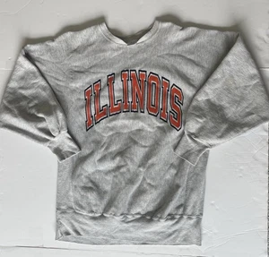 Sudadera De Colección Hecha en EE. UU. Gris Universidad de Illinois XL Champion Tejido Inverso - Imagen 1 de 5