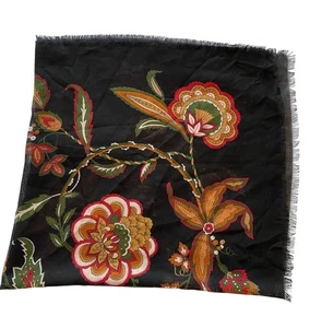 Multicolor Floral Fringes Classic Womens Scarf 34"x36" Black Made in Italy - Picture 1 of 4