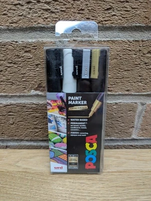 POSCA PC-3M Permanent Marker Paint Pens for Art & Crafts - Set of 4 Mono Colours