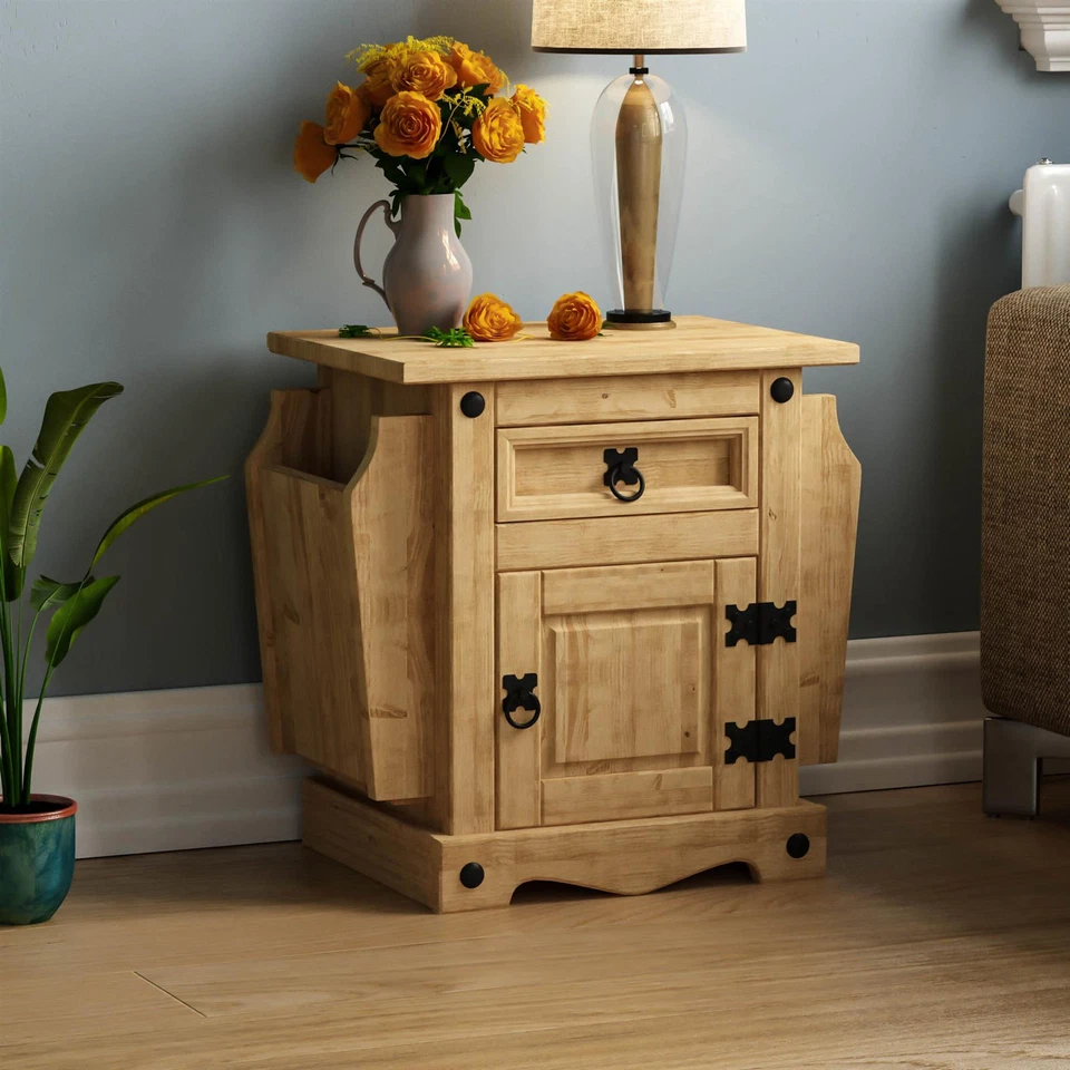 Corona Magazine Table 1 Drawer Mexican Solid Waxed Pine Rack Storage Unit - Image 1 of 4