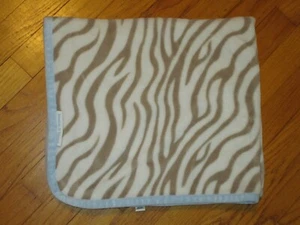 HTF Blankets & Beyond Tan Zebra Stripe blue Trim Baby blanket/Lovey - Picture 1 of 6
