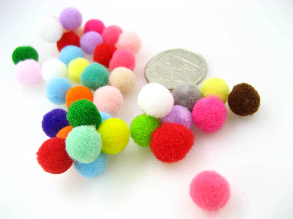 100pcs Mini Fluffy Pompom Soft Pom Pom Balls Soft toy eyes kids crafting - Image 1 of 1
