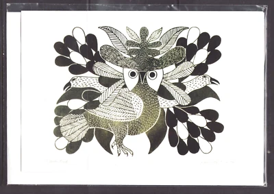 FLOWER BIRD por Nunavut artista inuit Kenojuak Ashevak - Nueva tarjeta artística de 6" x 9" Foto 1 de 3
