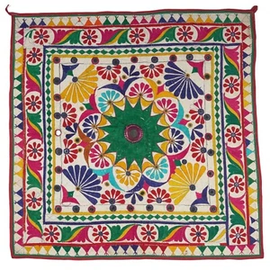 Tapiz de decoración de pared floral textil de algodón bordado a mano vintage - Imagen 1 de 6