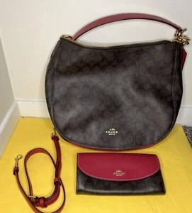Coach Brown & Red Leather New York Purse, Handbag w/ Matching Wallet, Nice! 🔥 - Picture 1 of 11