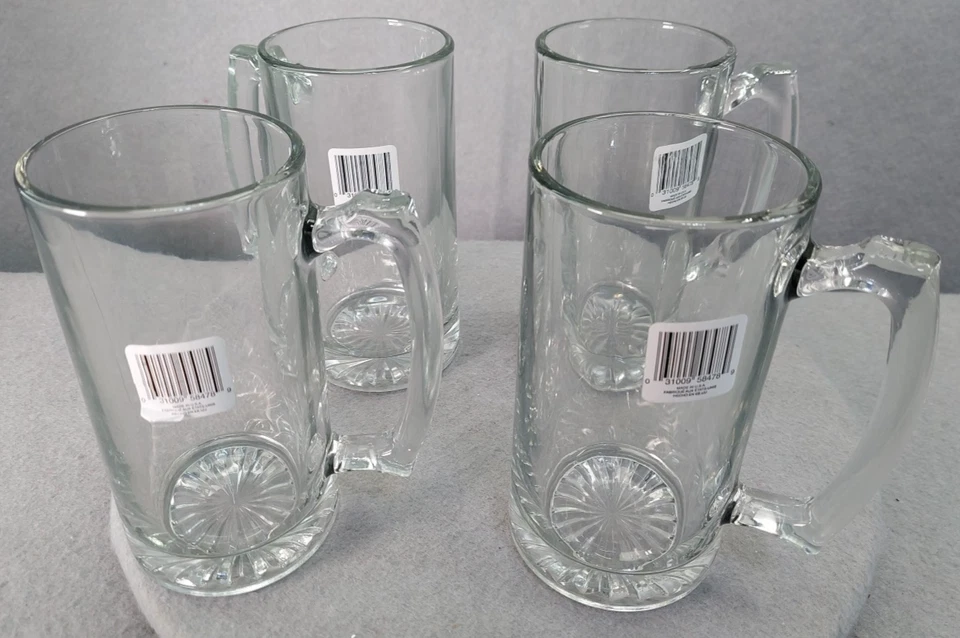 Vintage Libbey X-large Beer Mugs 25oz Glass 7" Tall Heavy Barware NOS -