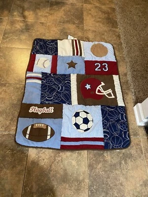 Boys Crib Sport Quilt Baseball, Football, Soccer, Basketball - Image 1 of 4