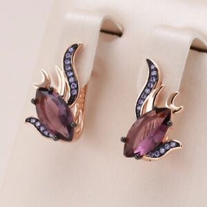 Drop Earrings Inlay Bling Purple Natural CZ 585 Rose Gold Women jewelry gift