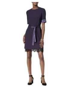NWT TOMMY HILFIGER Womens Navy Self Tie Sash Lined Dress, Size 14 - Picture 1 of 2