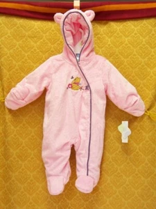 Winnie the POOH Footed SLEEPER 3/6m Furry PINK Insulated Pajamas Disney NWT $40 - Picture 1 of 2
