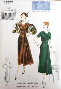 8850 Vogue V8850 Patrón de Costura 1951 Vintage Vestido Cortina Frontal Miss Talla 16-24 - Imagen 1 de 9