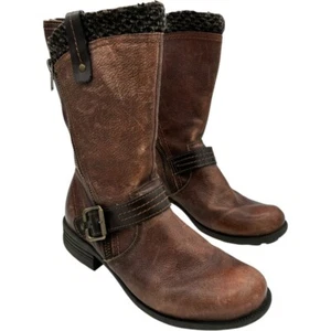 Earth Origins Presley women's Brown Wide Leather Zip Academia Boots size 10W - Picture 1 of 9