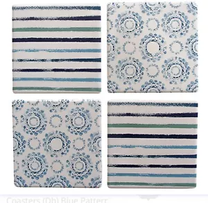 4pc Ceramic Drink Coaster Set - Blue & Green Pattern - Picture 1 of 1