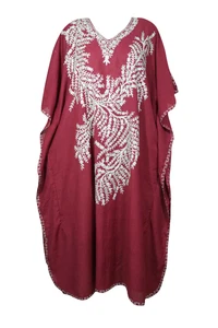 Women's Kaftan Maxi Dress Maroon Beach Holidays Lounger Resort Wear Long Caftan 
