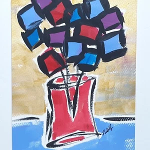 Blumenkunst Original Abstrakt Blume 8x10 Gemälde Modern Pop Art Minimalistisch - Bild 1 von 7
