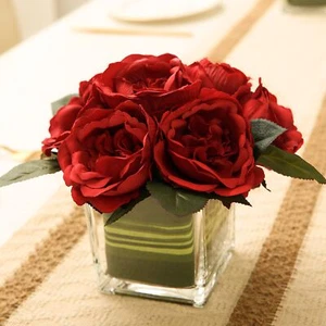 Artificial Peony Silk Flower Centerpieces Faux Floral Arrangement in Glass Va... - Picture 1 of 7