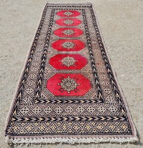 Distressed Hand knotted Vintage Bokhara Jhaldar Wool Area Runner 6 x 2 Ft 