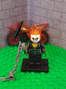 CUSTOM-MADE MARVEL COMICS GHOST RIDER MINIFIGURE WITH CHAIN WHIP AND MOTORCYCLE - Picture 1 of 19