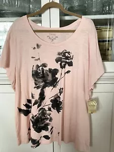 SONOMA Life+Style PLUS 2X Knit Tee Shirt Top Short Sleeve Scoop Neck Pink Beads - Picture 1 of 2