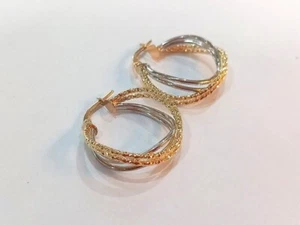 Orecchini anella fantasia donna/ragazza oro giallo e bianco 18 kt 750 % - Foto 1 di 4