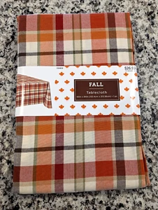 Fall Plaid Cotton Blend Fabric Tablecloth 60" X 84" Autumn Holiday New - Picture 1 of 2
