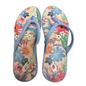 OluKai Women's Flip Flop Sandals Blue Floral Cushioned Footbed Casual Size 9 - Picture 1 of 3